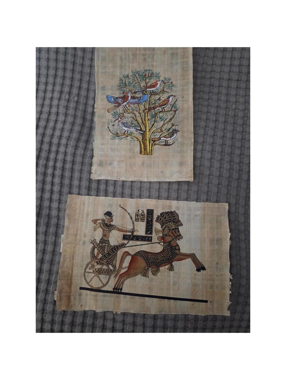 Egyptian Papyrus Art Lot of 2 - Handmade Vintage Decor